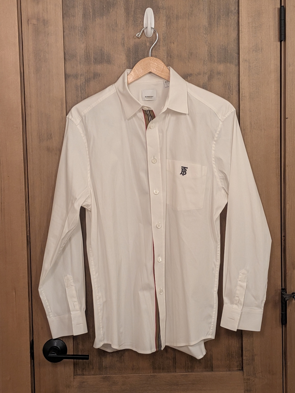Burberry White Long-Sleeve Dress Shirt with Signature Trim